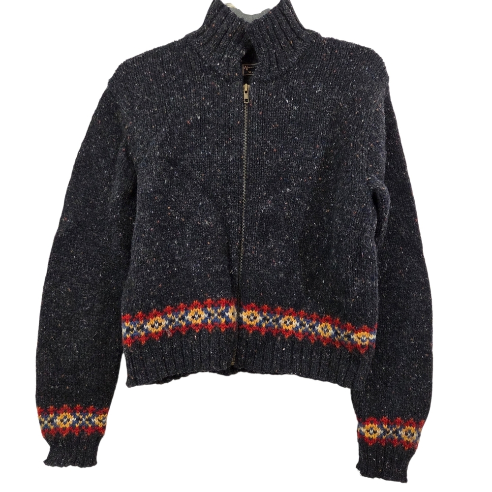 Vintage Abercrombie & Fitch Sweater Zip Up Cardigan Rainbow Wool Size Large